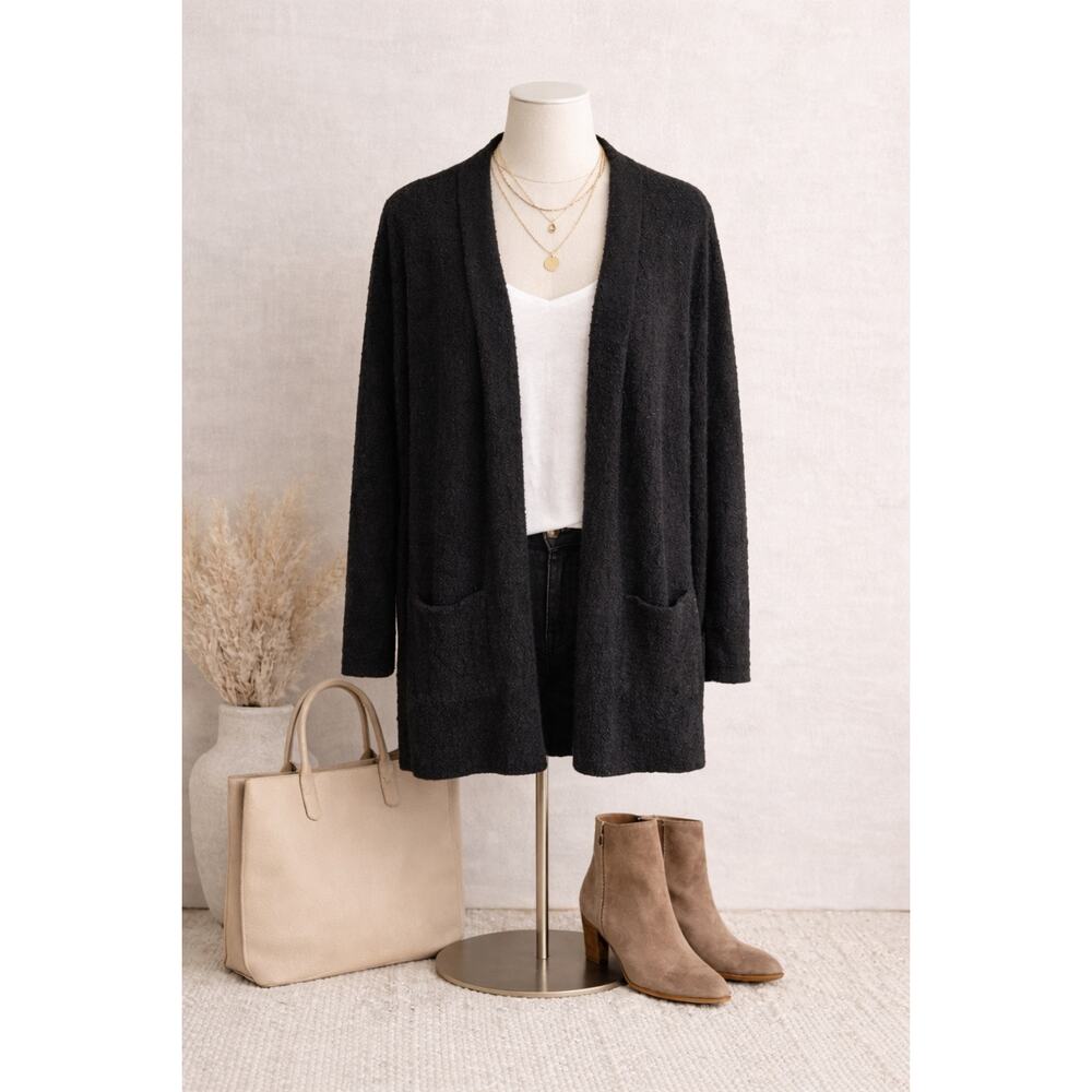 Barefoot Dreams CozyChic Lite Black Cardigan Open Front Soft Lounge Minimalist S